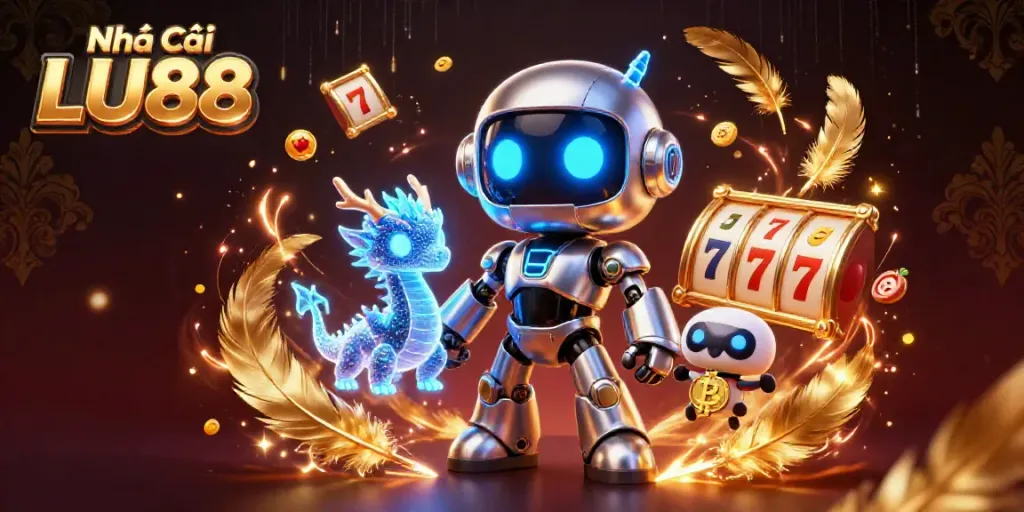 Experience thrilling gaming action at Nhà Cái LU88 with vibrant neon visuals and engaging slot elements.