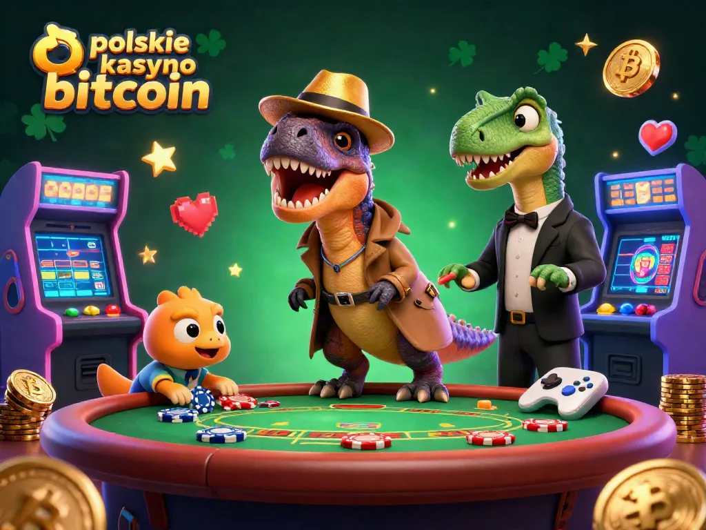 Inspired by a vibrant casino setting, a velociraptor and friends illustrate fun at polskie kasyno bitcoin.