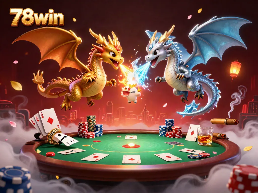 Engage with 78win's thrilling dragons in a vibrant casino atmosphere filled with poker action.