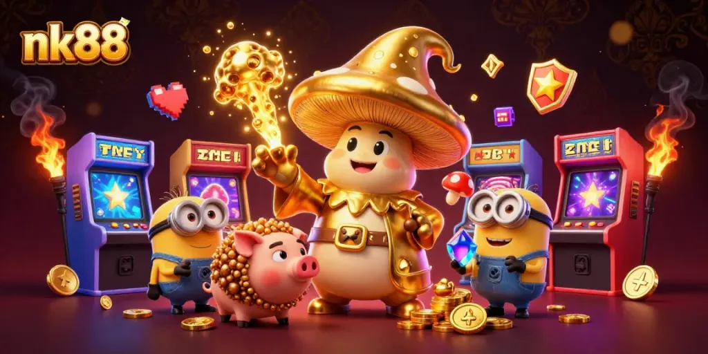 Experience the thrill of nk88 with vibrant gold and gem-filled 3D casino magic.
