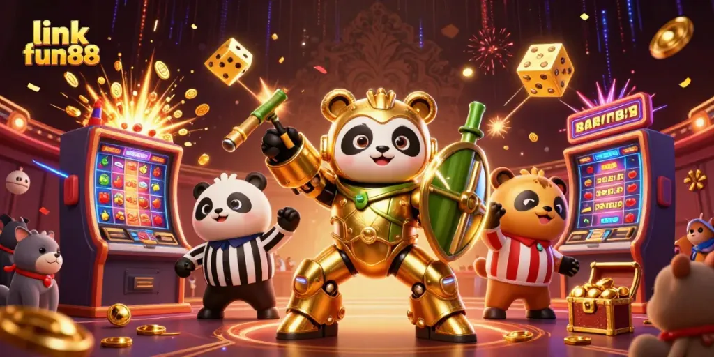 Engage in thrilling gameplay at link fun88 with a vibrant 3D casino scene.