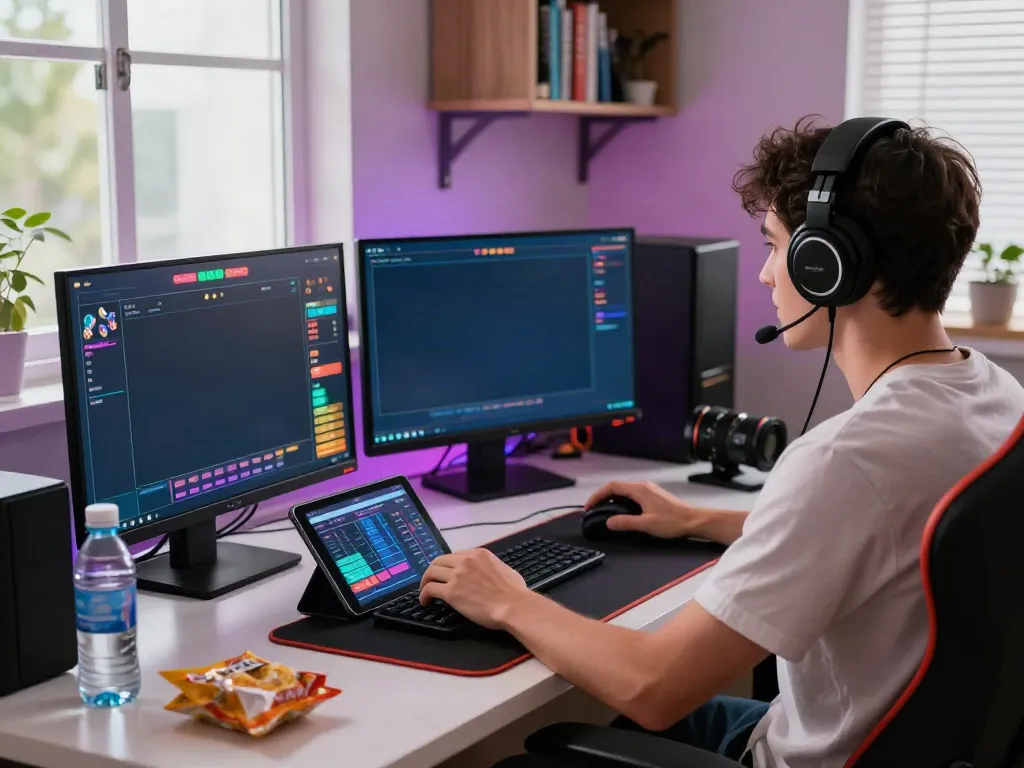 Engaging togel online gaming scene featuring a gamer in a modern home office.