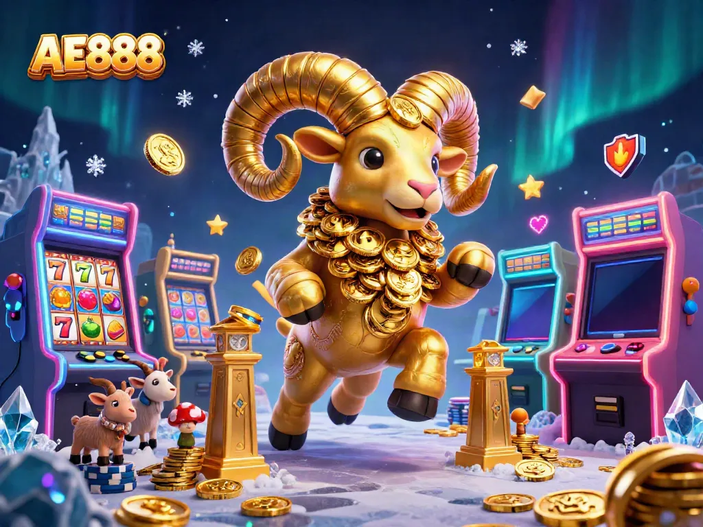 Engage with AE888's vibrant slot experience featuring golden ram and gaming excitement.