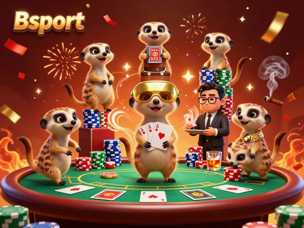 Engage with Bsport's dynamic casino scene featuring meerkats at play, capturing the excitement.