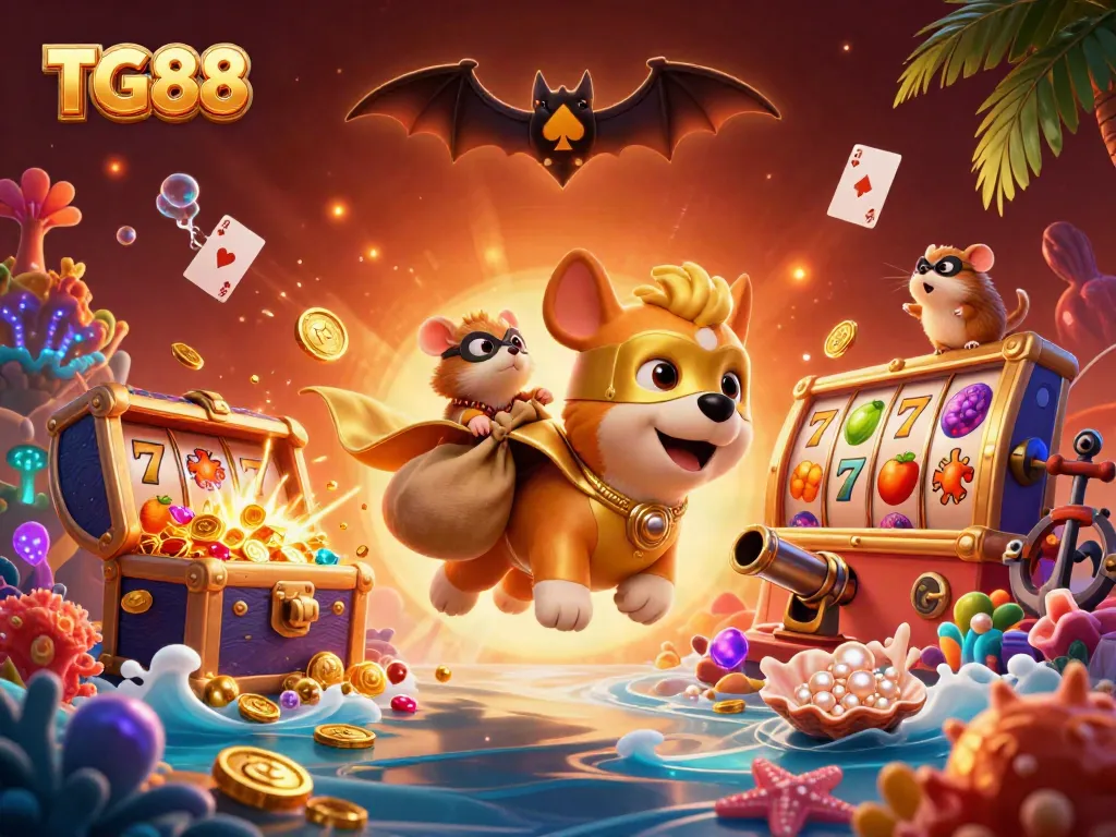 Jump into the excitement with TG88 as the superhero dog and hamster navigate a dazzling casino adventure.