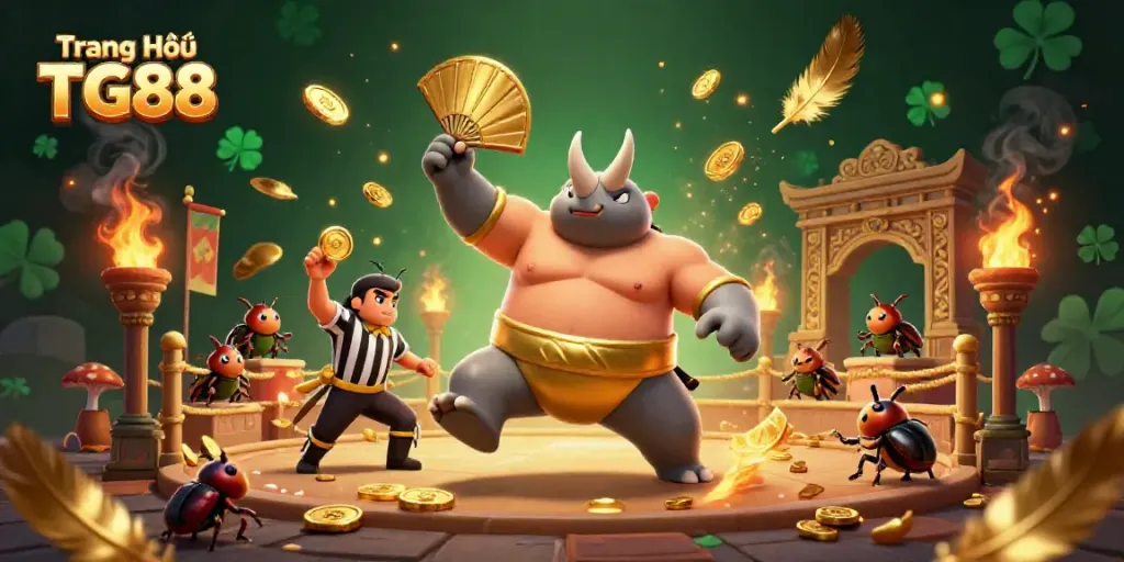 Join the excitement at Trang Chủ TG88 with the mighty sumo champion beetle and golden coins flying!