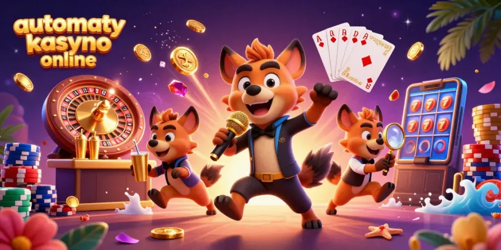 Play automaty kasyno online with vibrant 3D hyena characters in a casino scene.