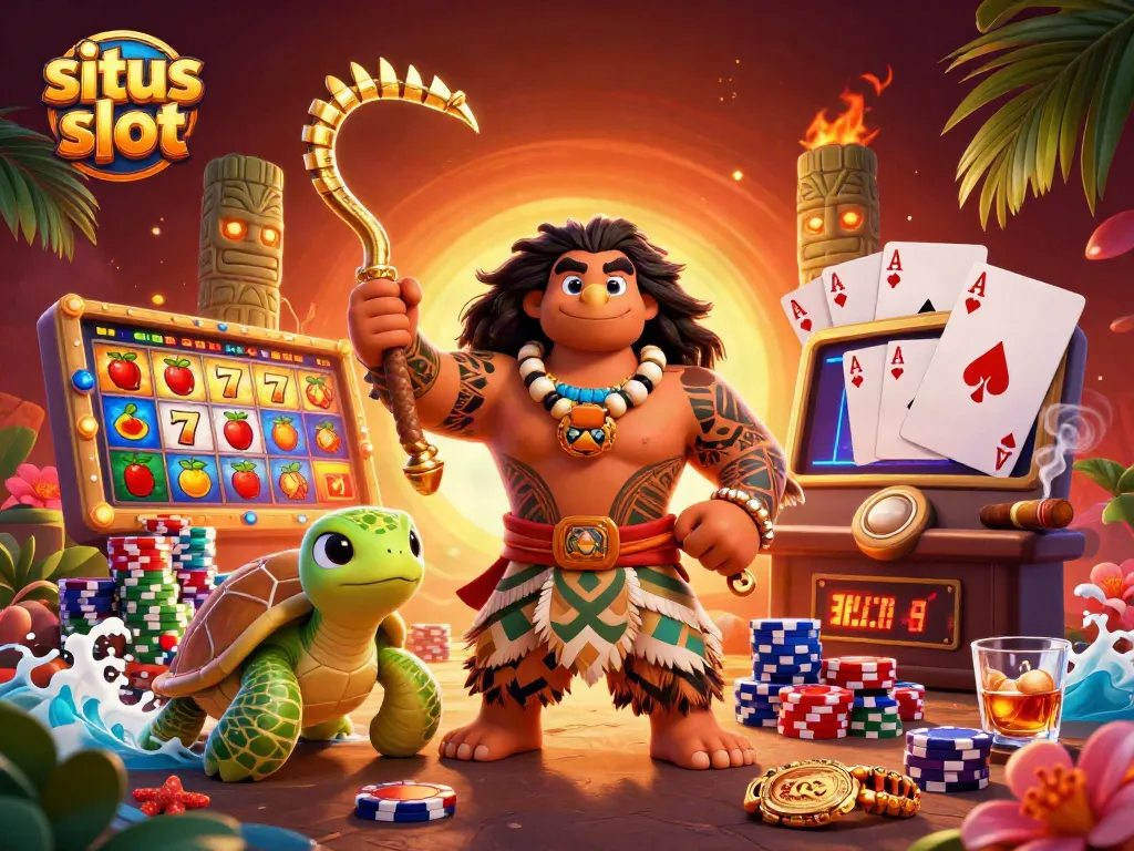 Spin the reels at situs slot with vibrant casino action featuring lucky symbols and a demigod hero.