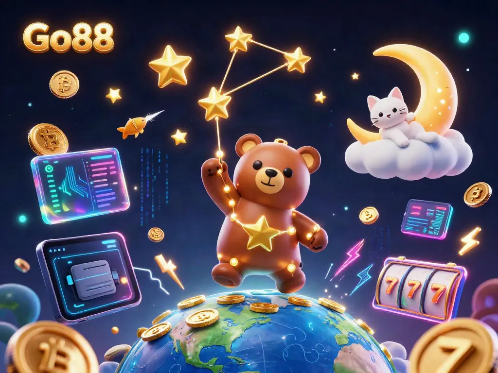Join the fun of Go88 with this vibrant scene of gaming excitement and cosmic charm.