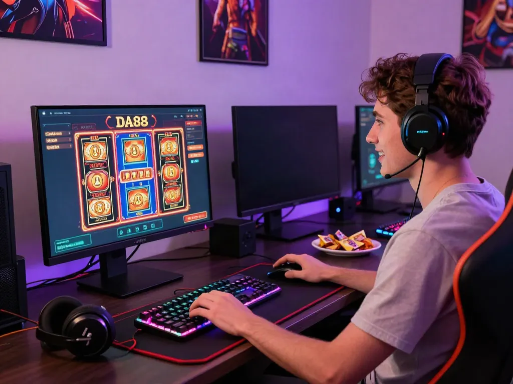 Player engaging with the DA88 online gaming platform with vibrant visuals