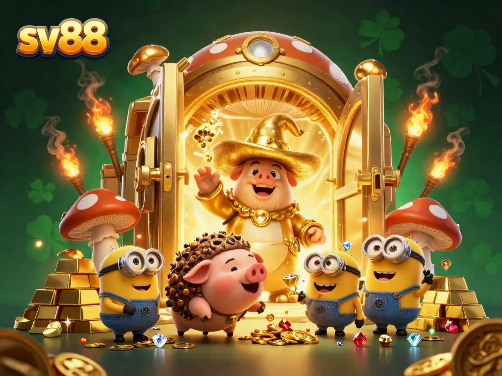 Engage in thrilling gameplay at sv88 with vibrant treasures and enchanting characters in this unique casino illustration.