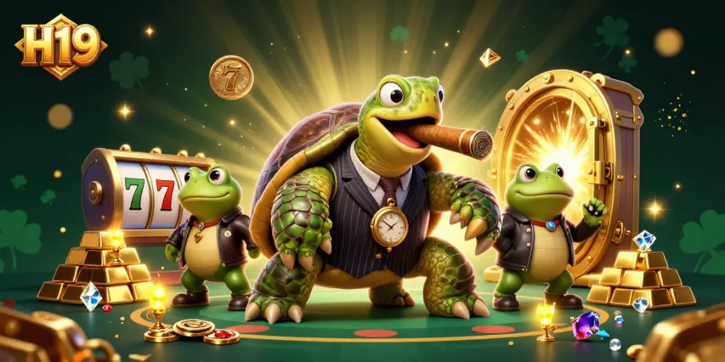 Experience thrilling gameplay at H19, featuring vibrant 3D characters and casino elements.