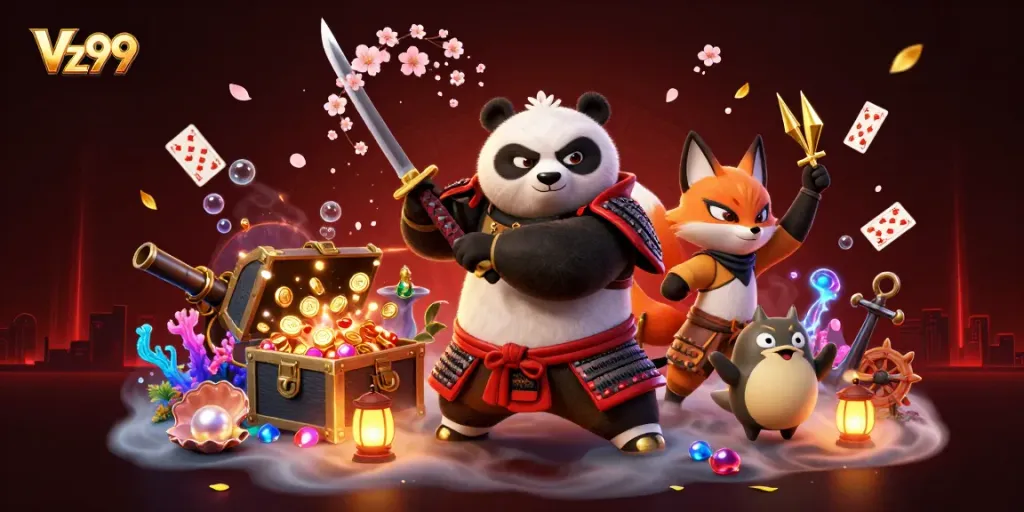 Experience thrilling gameplay with Vz99 as a panda samurai and fox ninja thrill seekers.