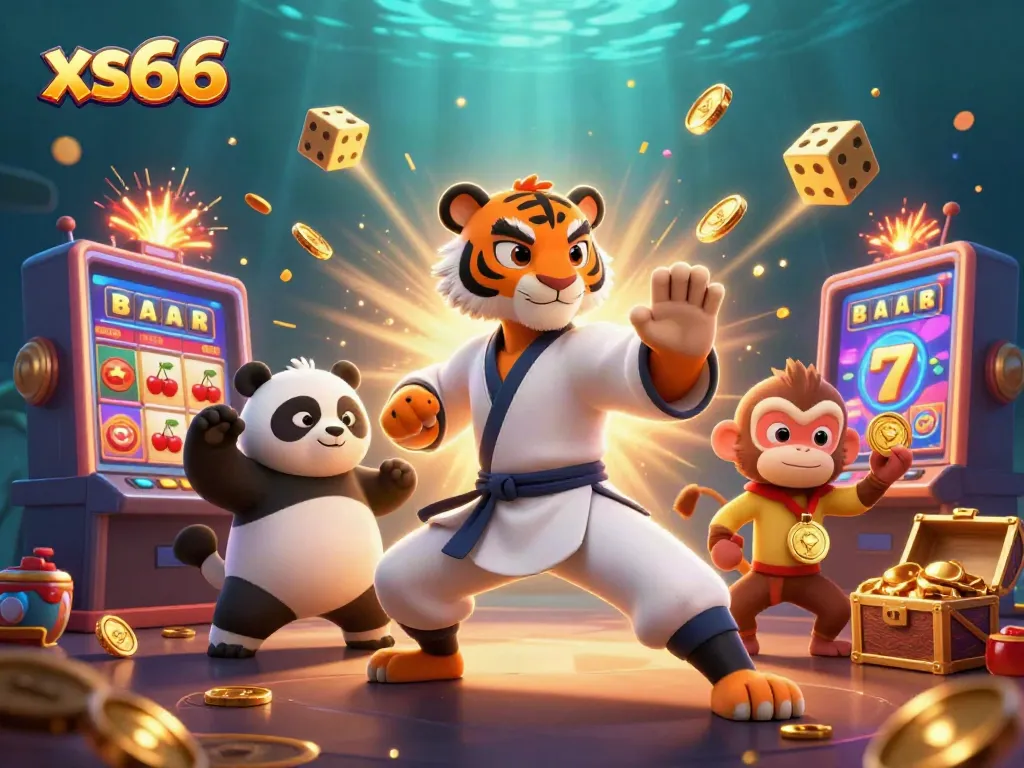 Watch the kung fu tiger master and partners celebrate their xs66 jackpot victory in a vibrant, action-packed scene.
