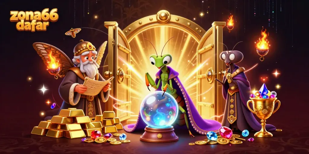 Experience engaging gameplay at zona66 daftar, where fortune tellers and treasures await in a vibrant casino scene.