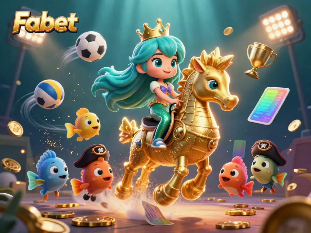 Experience the thrill of Fabet with a dynamic underwater scene featuring a mermaid princess, seahorse, and betting elements.