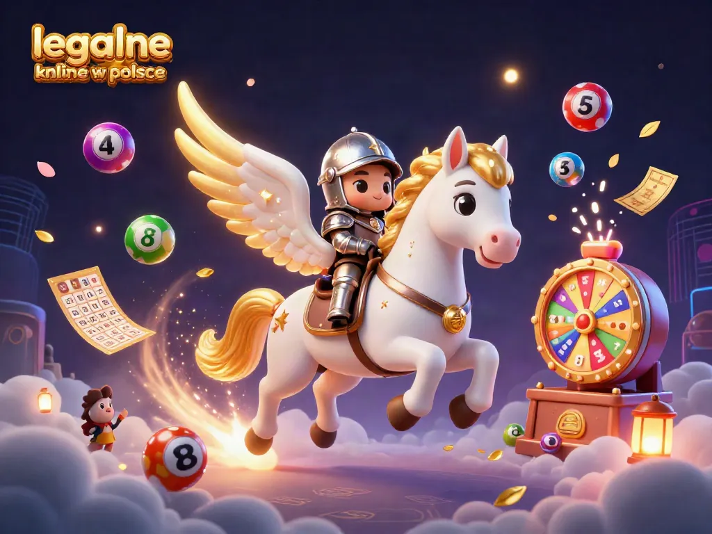 Engaging scene of a celestial horse representing legalne kasyno online w polsce, surrounded by dynamic casino elements.