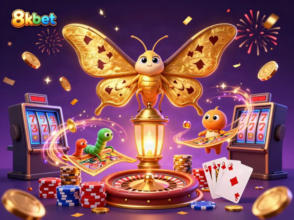 Wagering with 8kbet while enjoying an ultra-detailed 3D casino-themed scene with vibrant characters and elements.