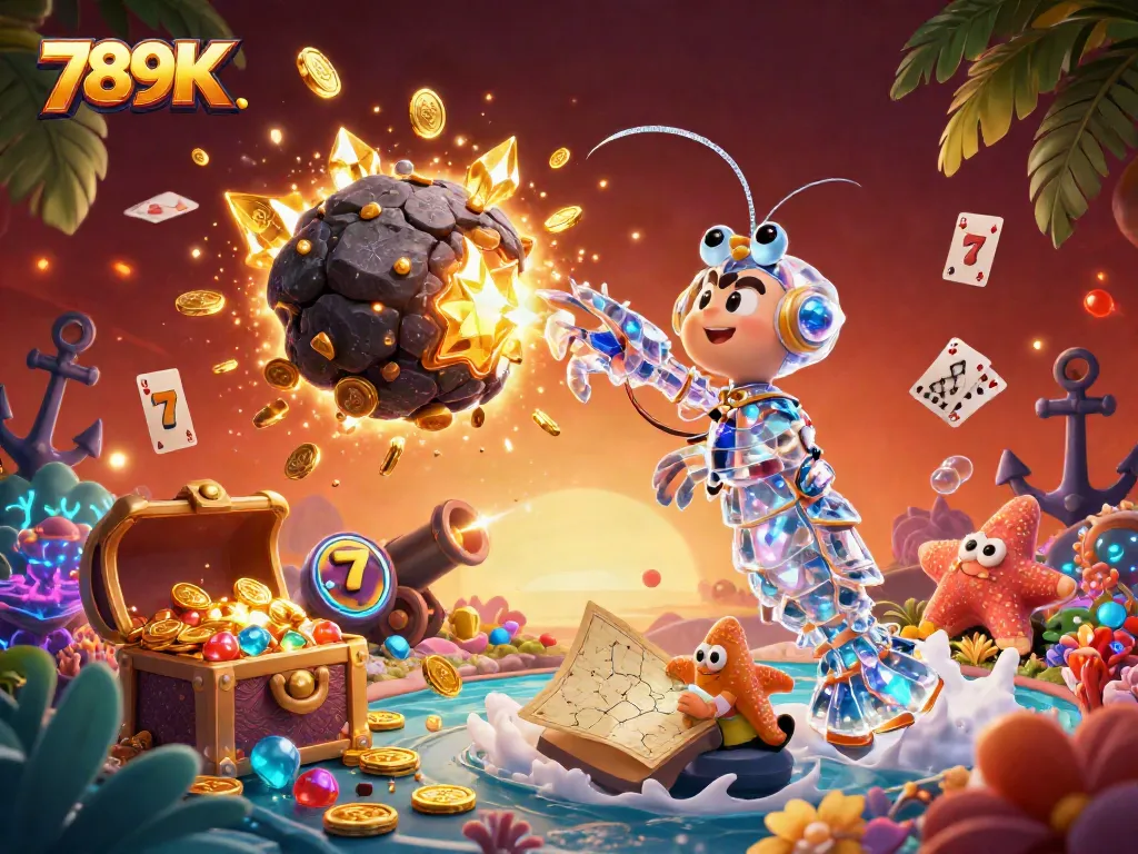 Engage in thrilling gameplay with 789K, featuring a vibrant cosmic scene filled with treasure and casino elements.