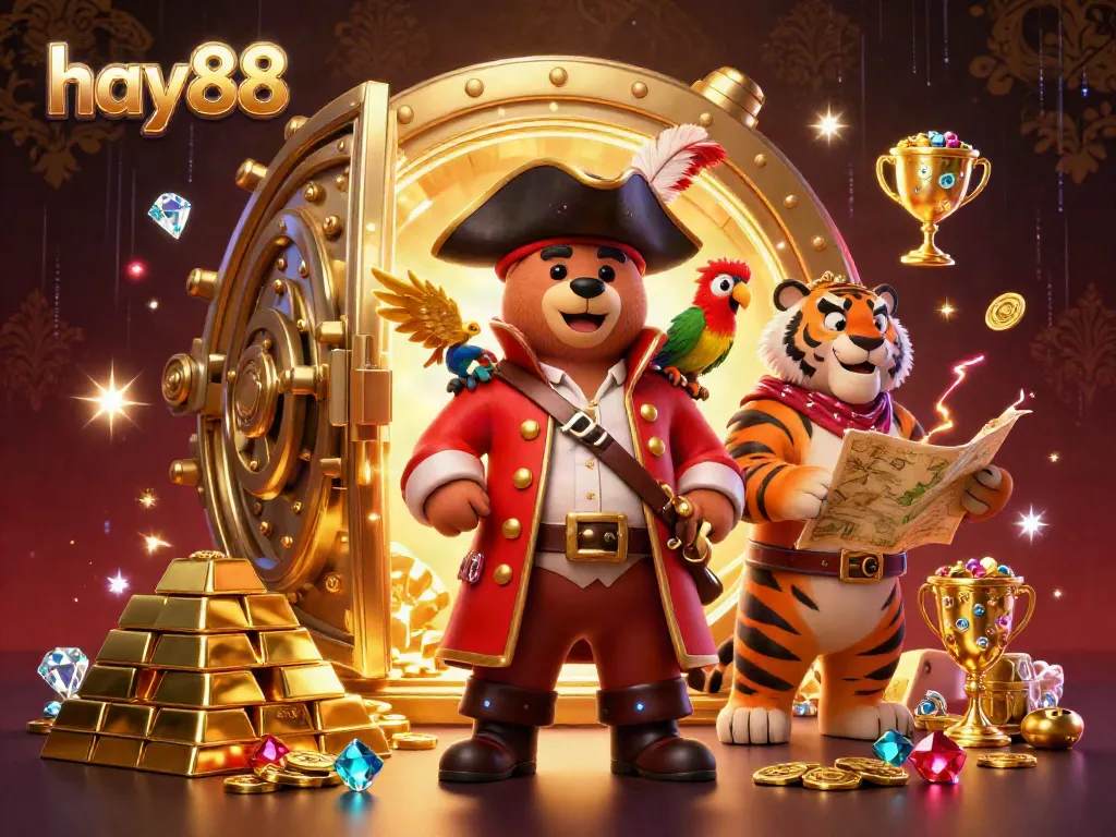 Experience the excitement of hay88 with vibrant casino-themed characters and treasure elements in a dynamic scene.