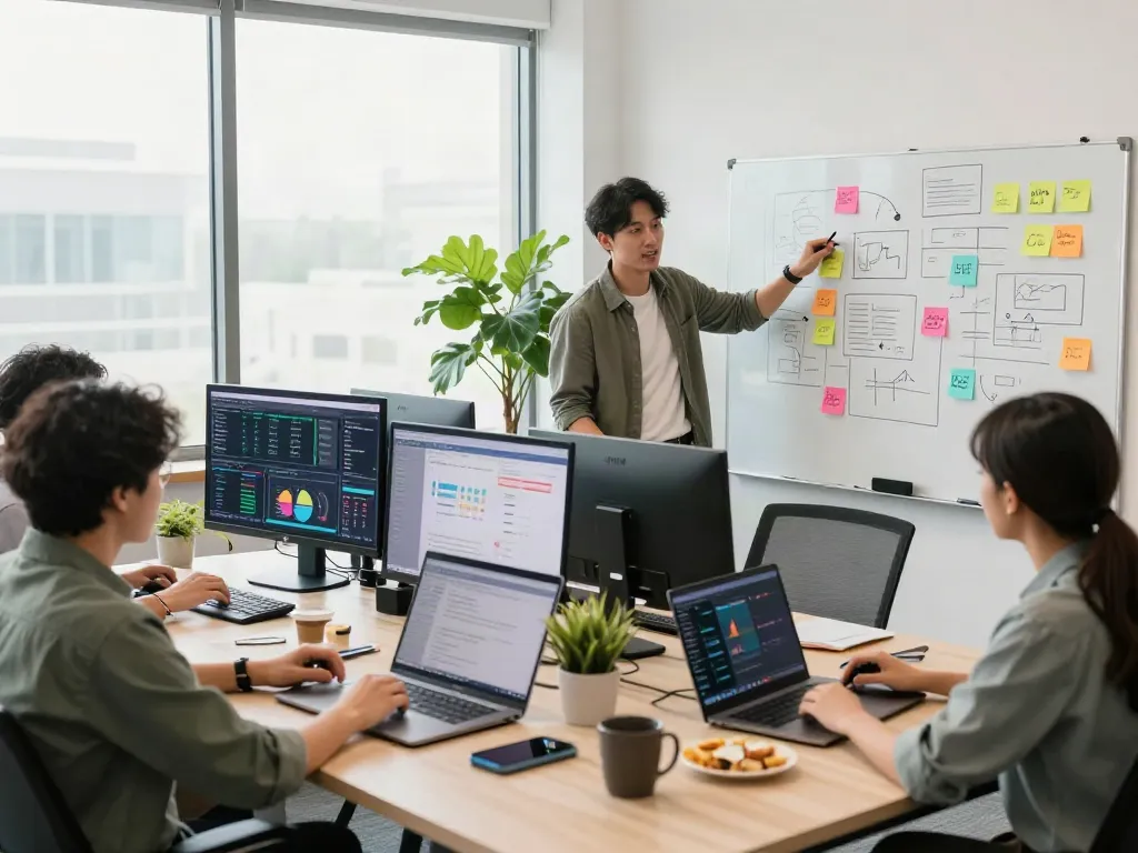 Team collaborating on digital marketing strategies with pecah404 data insights in modern office
