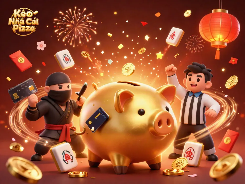Engage in thrilling action with Kèo Nhà Cái Pizza at the dynamic casino scene featuring vibrant characters and elements.