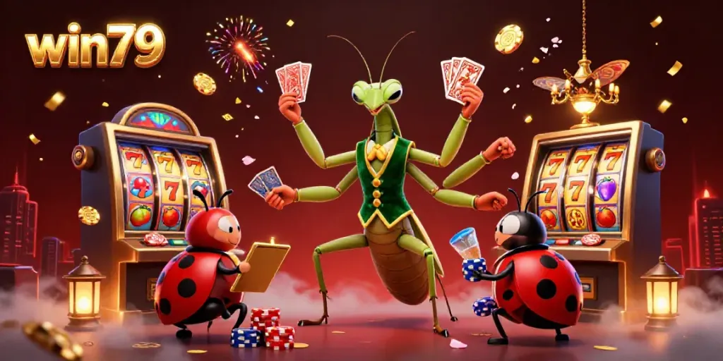 Experience thrilling moments with win79 in this vibrant 3D casino scene featuring dynamic characters and exciting game elements.