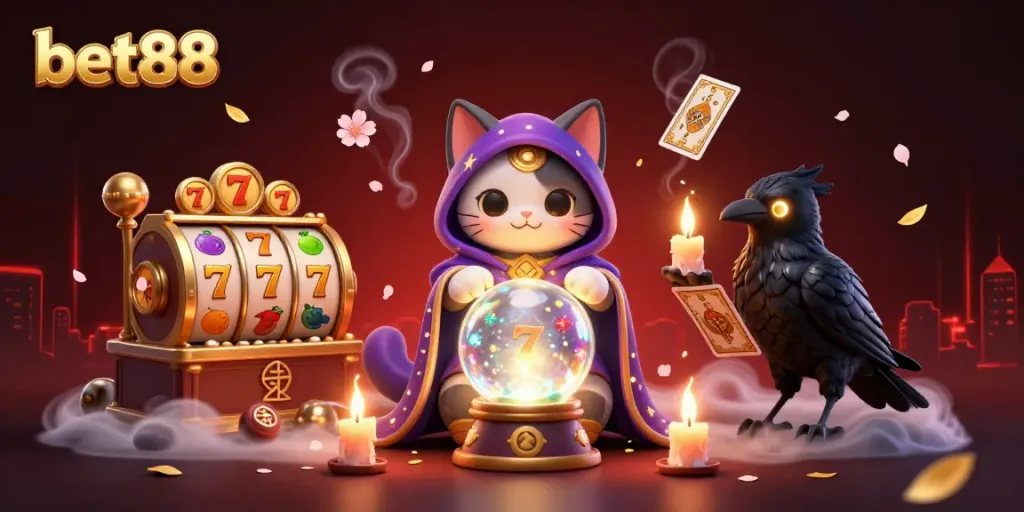 Experience the thrill of bet88 in a vibrant 3D casino scene with mystical characters and dynamic elements.