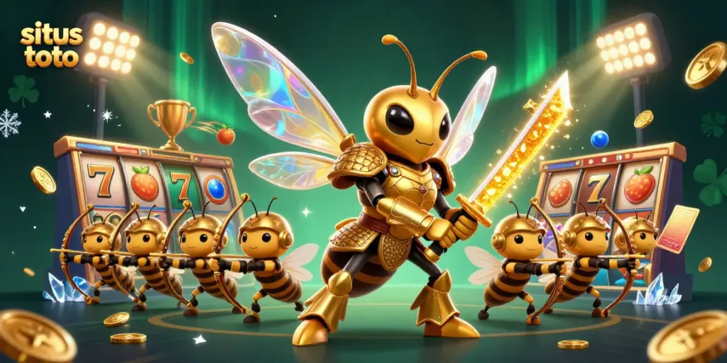 Mengalami keseruan situs toto dengan simbol slot dan karakter 3D berwarna keemasan yang menarik dan dinamis.