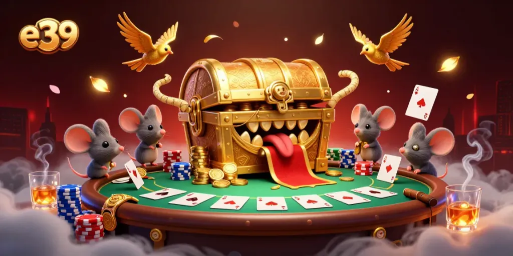 Engage with the exciting e39 gaming experience through this dynamic casino-themed illustration.