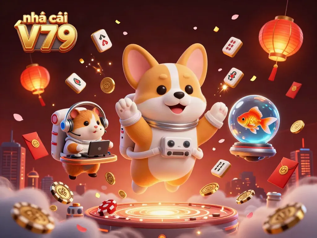 Experience the excitement of Nhà cái V79 in this vibrant cosmic casino scene with colorful gaming elements.