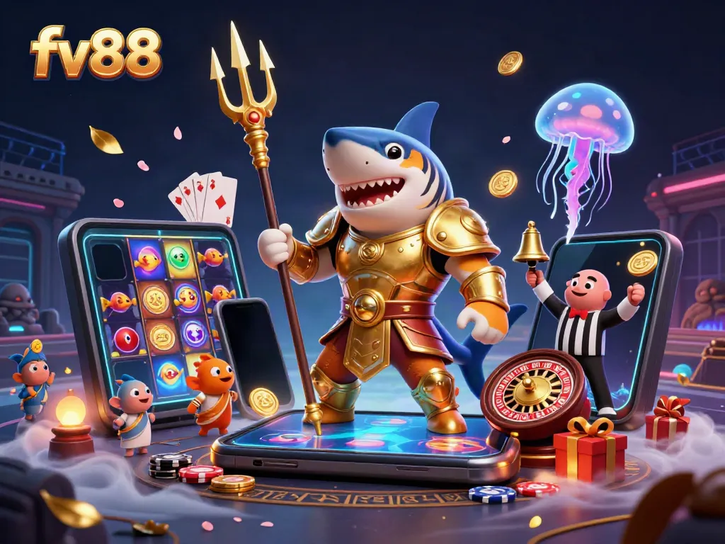 Spin to win at fv88 with vibrant slot games and an underwater adventure featuring a gladiator shark.