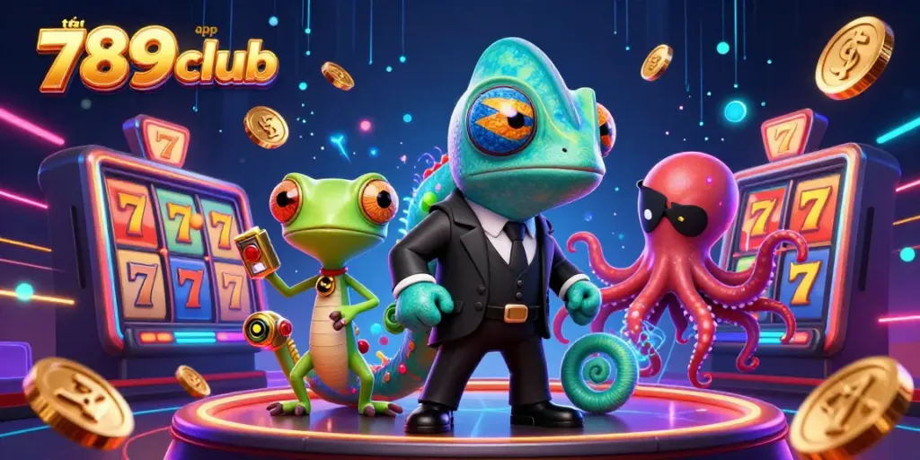 Engage in thrilling gaming with tải app 789club, showcasing a dynamic 3D casino scene filled with characters and vibrant elements.