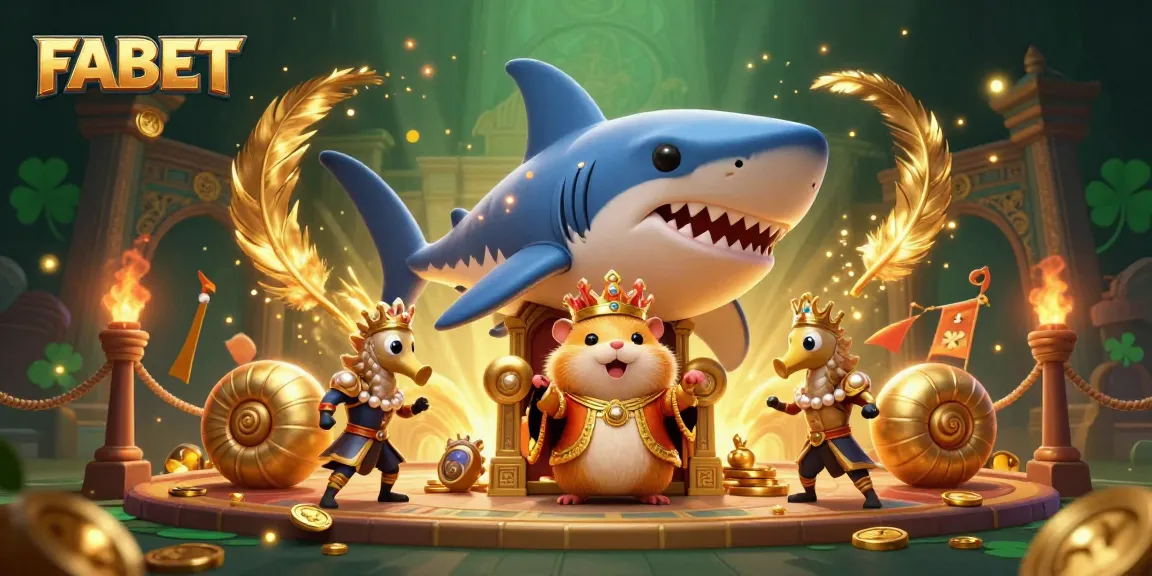 Bet on FABET with a dynamic scene featuring a golden hamster king and colorful casino elements.