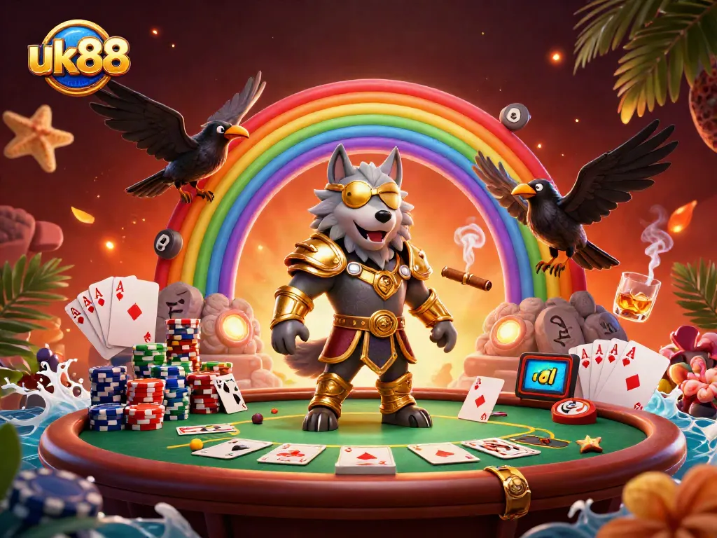 Feel the excitement at uk88 with vibrant gaming elements in a captivating 3D illustration.