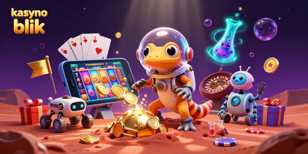 Experience the excitement of kasyno internetowe blik with a celestial Martian character discovering a golden casino.