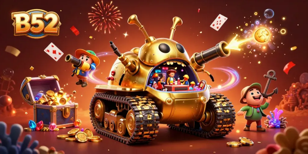 Experience B52 excitement with a colorful casino-themed beetle tank bursting with treasures!