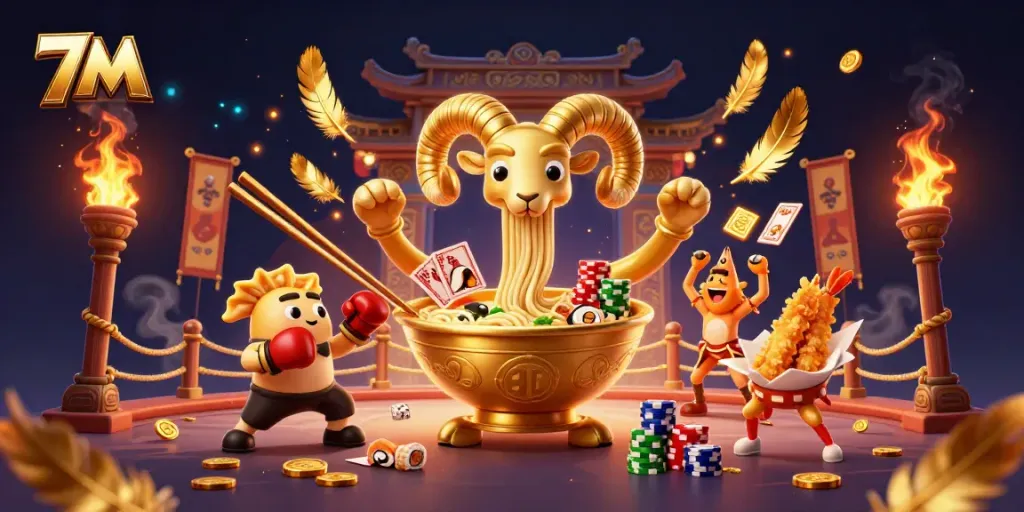 Engage with 7M's dynamic casino scene featuring vibrant 3D animated characters in action.