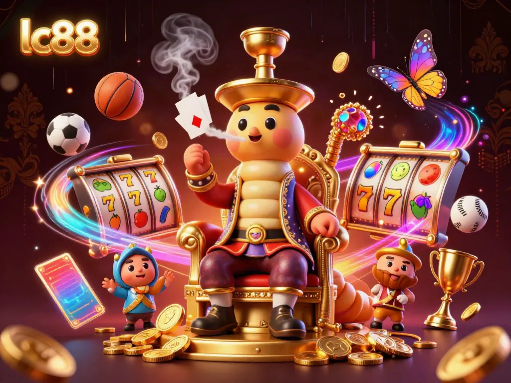 Experience excitement at lc88 with this vibrant 3D casino illustration showcasing games and winning symbols.