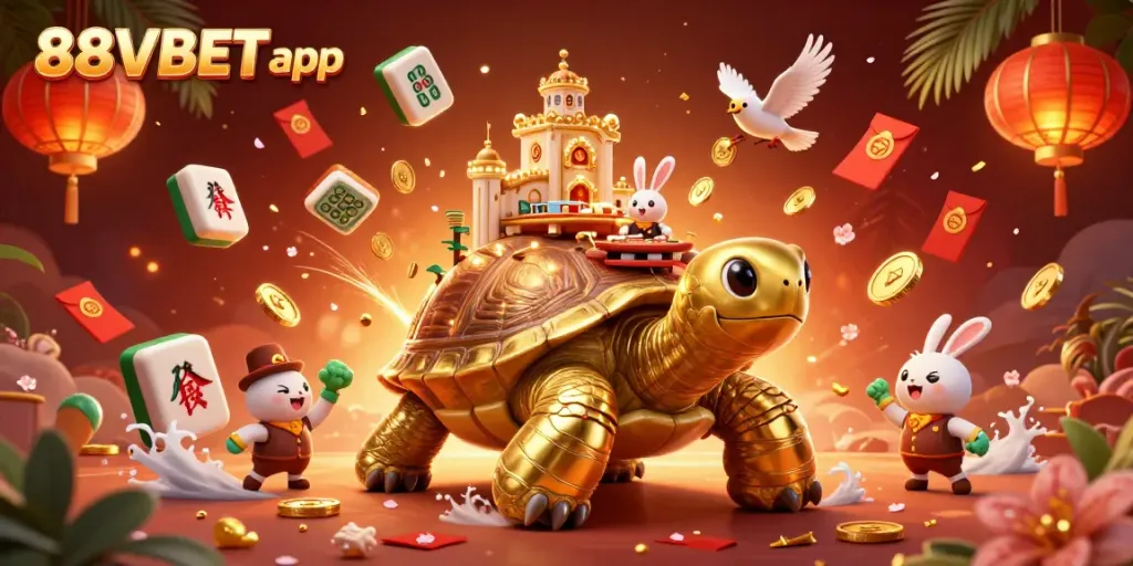 Engage with 88VBET app in an immersive casino experience featuring a golden tortoise and lively game elements.