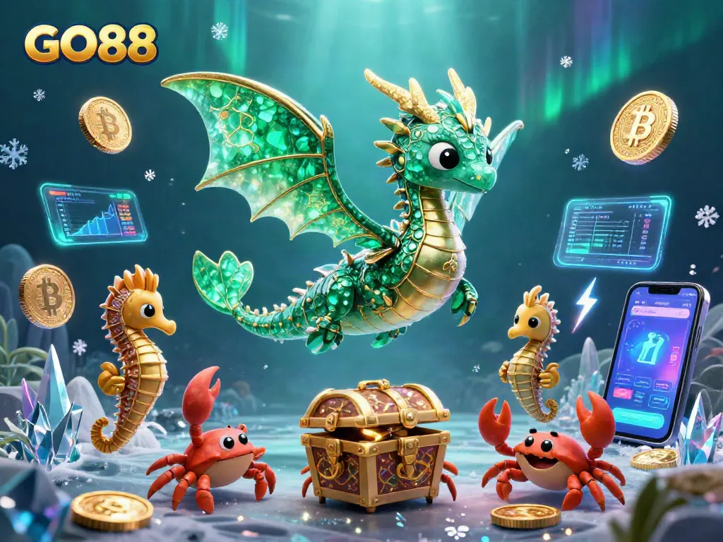 Experience GO88's captivating online casino adventure with colorful 3D characters and crypto elements.