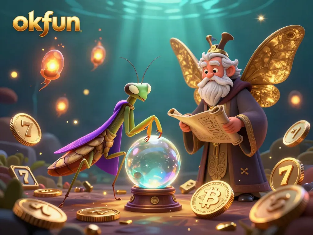 Spin and win with okfun's vibrant casino elements and mystical characters in a captivating scene.