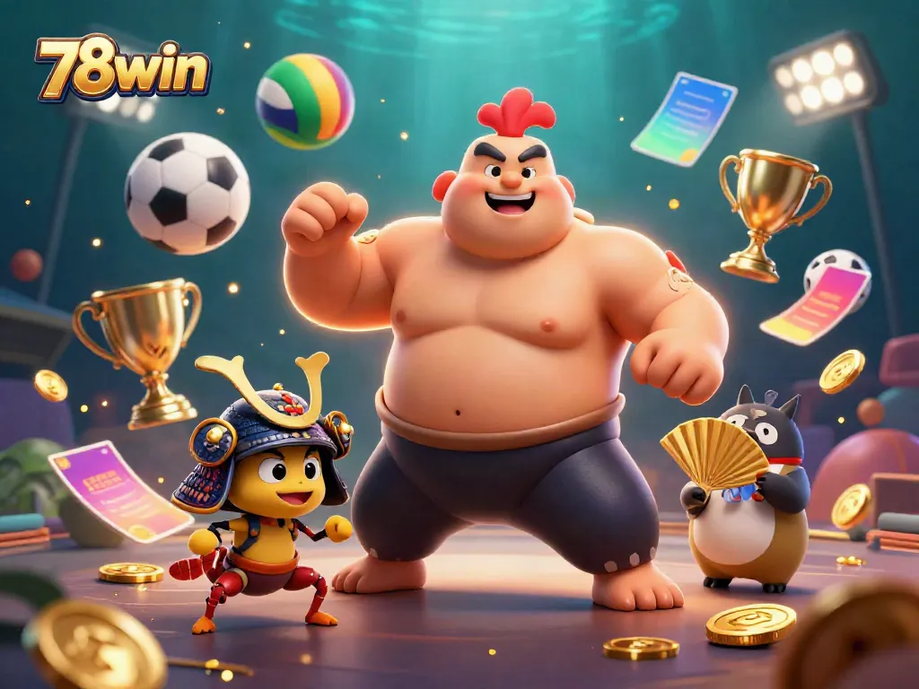 Experience the excitement of 78win with a dynamic scene featuring engaging gaming elements.