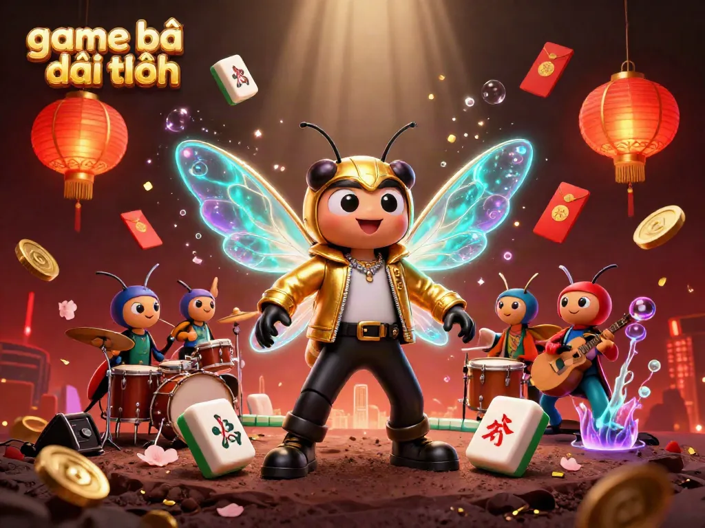 Engage in thrilling game bài đổi thưởng action with cartoon rock star and vibrant casino elements.