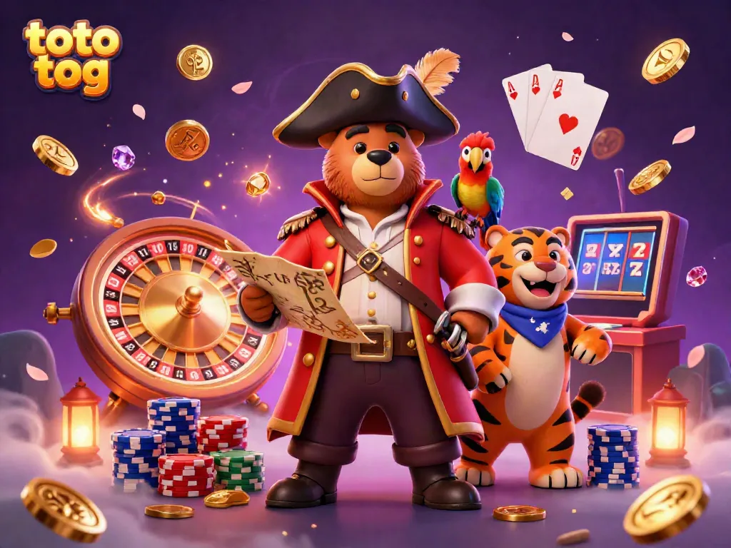 Experience the thrill of toto tog with a colorful casino pirate scene featuring golden coins and sparkling gems.