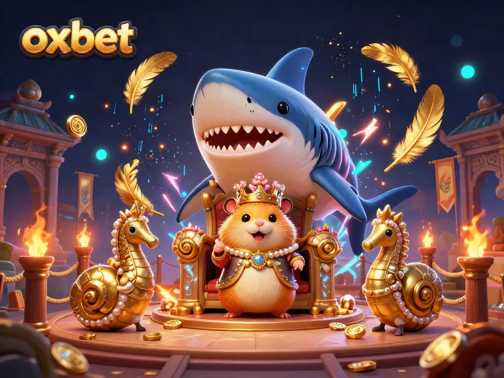 Experience the excitement of oxbet with a vibrant 3D illustration of a lively casino scene.