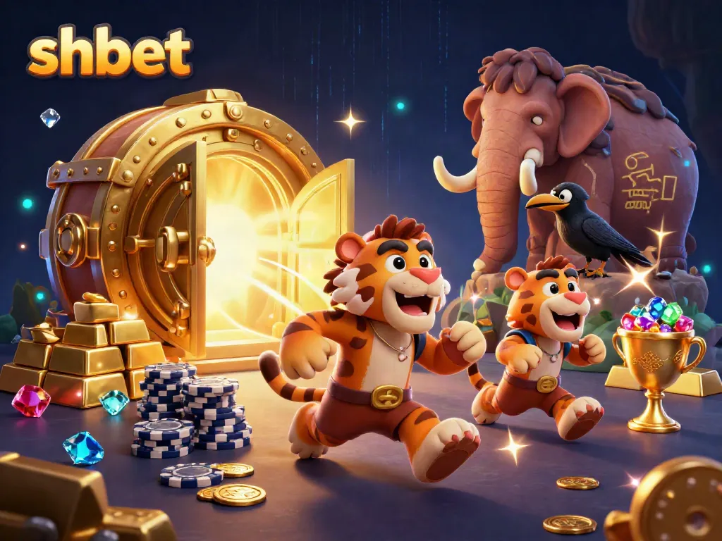 Experience the thrill of shbet at a prehistoric casino with vibrant treasures and dynamic characters.