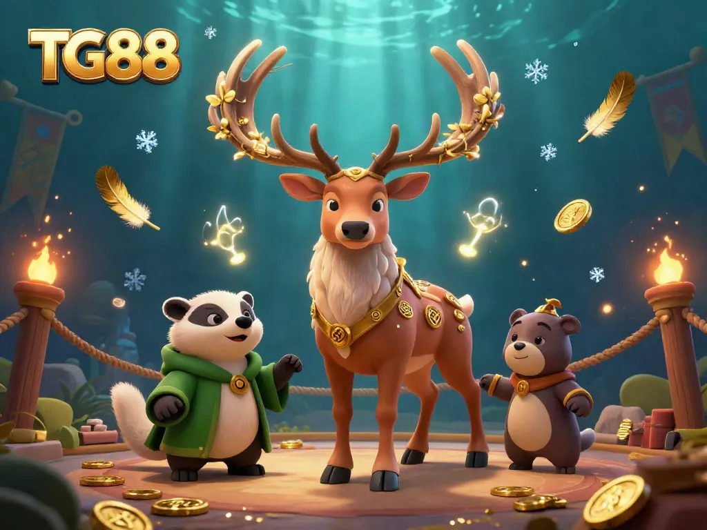 Experience the magic of TG88 as the Celtic druid stag and badger illuminate the vibrant casino scene.