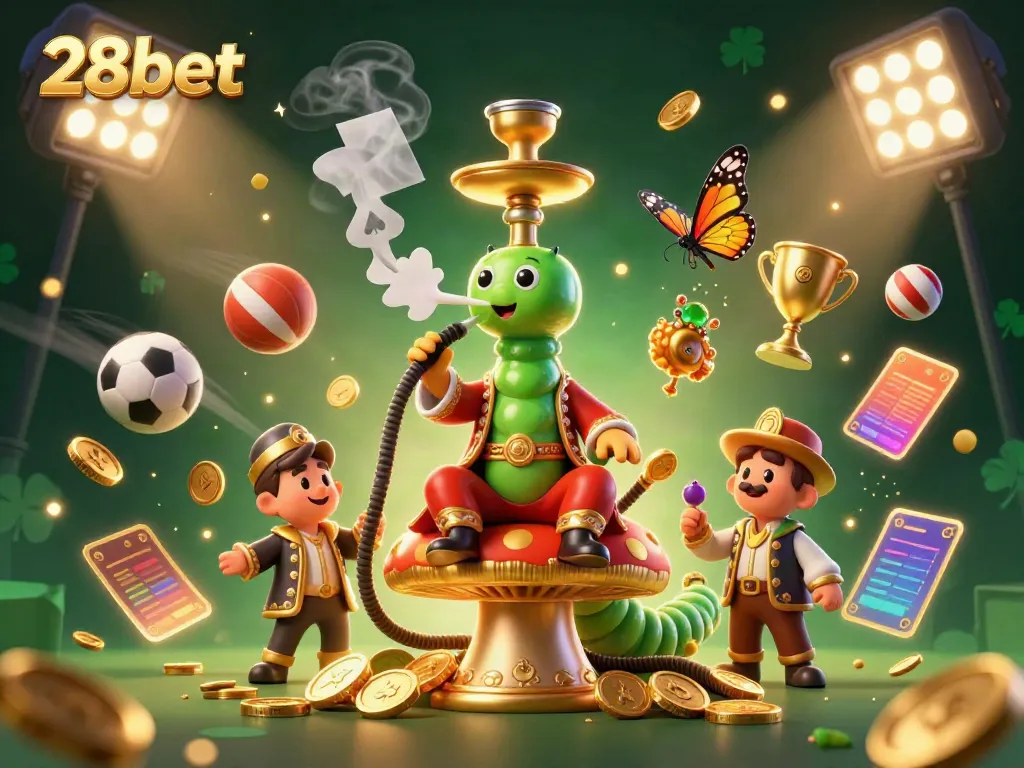 Experience 28bet's lively casino atmosphere with vibrant 3D illustrations of games and characters.