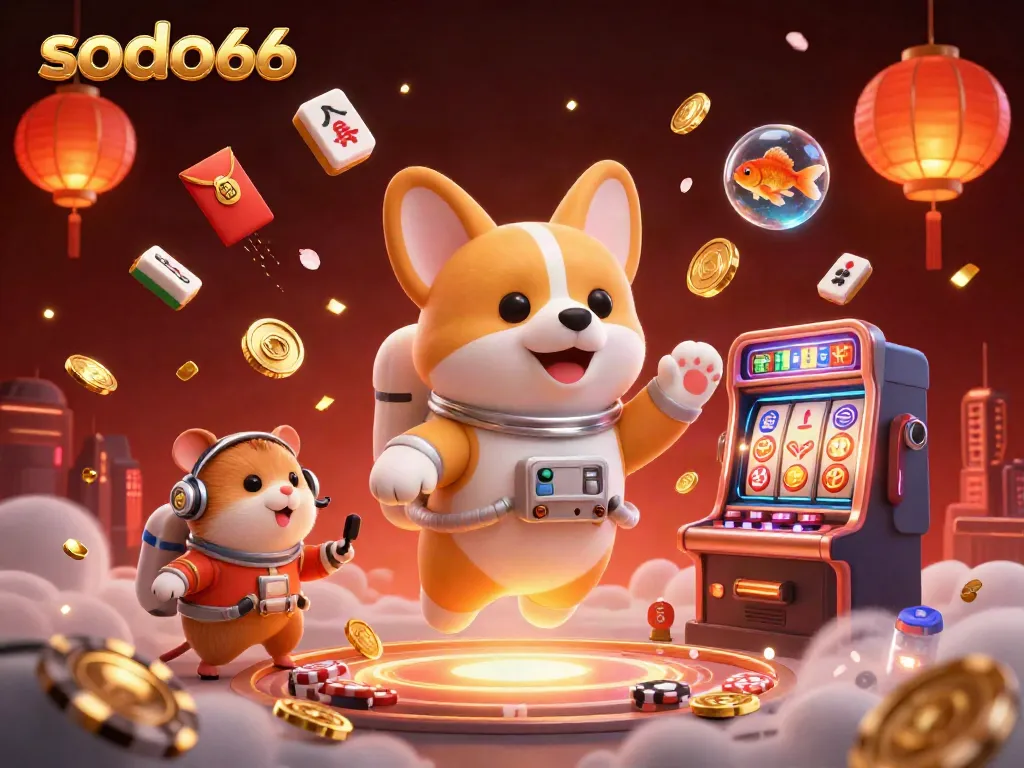 Play exciting games at SODO66 with a unique 3D cosmic casino experience featuring vibrant elements.